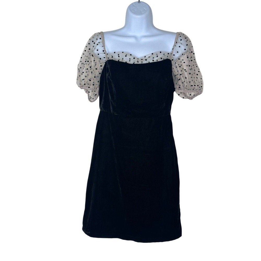 Camila Coelho Heirloom Velvet Tulle Puff Sleeve Flocked Dot Dress Black SMALL S - Picture 5 of 10